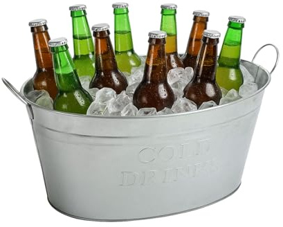 BURI 1x Getränkewanne mit Henkel 24 Liter - Zinkwanne wasserdicht Getränkekühler - Großer Champagner- & Sektkühler, Eiskübel, Eiseimer für Garten-Party mit Aufdruck | Getränkewanne 24 Liter Zinkwanne mit Henkel Getränkekühler Partykühler