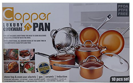 Cuivre H-02628 Poêle 10 pièces Luxe Induction batterie de cuisine anti-adhésif, 54,6 x 29,2 x 27,9 cm