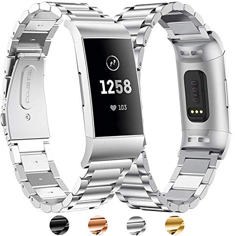BDIG Armband kompatibel med Fitbit Charge 4/3 rostfritt stål metallarmband ersättningsarmband armband charge 4/3 fitbit, silver