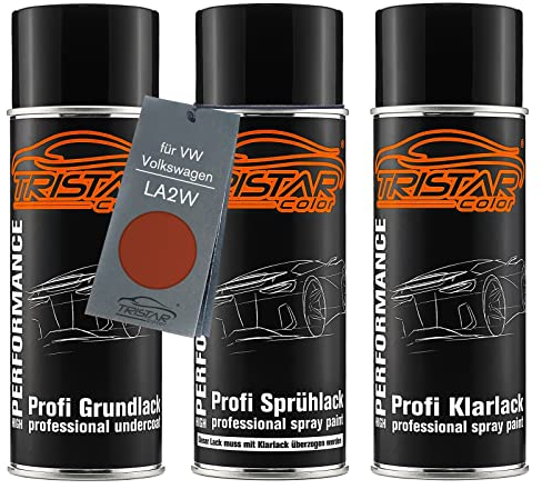 TRISTARcolor Autolack Spraydosen Set für VW/Volkswagen LA2W Copper Orange Metallic Grundlack Basislack Klarlack Sprühdose 400ml