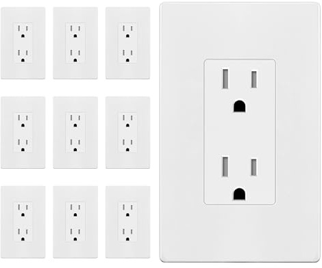 ENERLITES 10 Pack White Decorator Receptacle with Screwless Wall Plate, Standard Electrical Wall Outlet, 15A 125V, Self-Grounding, 2-Pole, 3-Wire, 5-15R, UL Listed, 61502-TR-WSID, Tamper Resistant