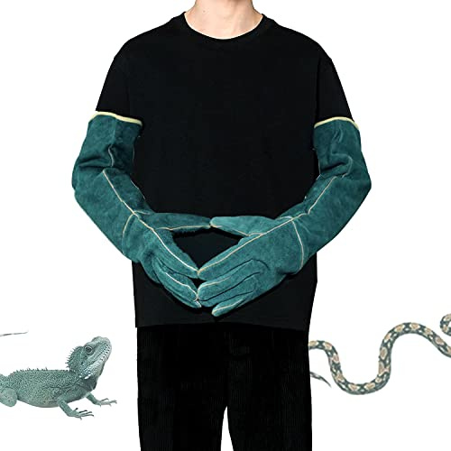 Tylulikaty 23inch Animal Handling Gloves, Animal Control Gloves Bite Resistant Snake Proof Cowhide Reinforced Leather Protection Dog Training Glove for Cats Scratch Reptiles Birds Falcon Grabbing
