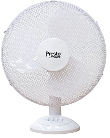 Presto by Tower PT600002 Desk Fan with 3 Speed Settings, 80° Oscillation, 12”, 35W, White