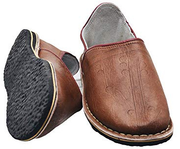 Marockanska babes eller sneakers Unisex äkta läder och gummisula - Bekväm och robust att bära inomhus eller utanför hemmet, Brun, 40 EU