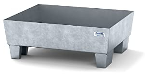 Denios Auffangwanne aus Stahl | ohne Gitterrost | mit Stellfüßen | verzinkt | BxHxT 635 x 278 x 785 mm | Volumen 65 Liter | 1 Fass | Arbeitssicherheit Notfall-Umweltschutz-Produkte säurefest