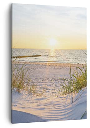 ARTTOR Bilder auf Leinwand 50x70 cm Wandbild Landschaften Maritim - 3989 | Düne Strand Meer Vertikal Klein Wanddekoration Wohnzimmer Schlafzimmer Wandkunst Wanddeko Wand Kunstdruck Küche ARTTOR