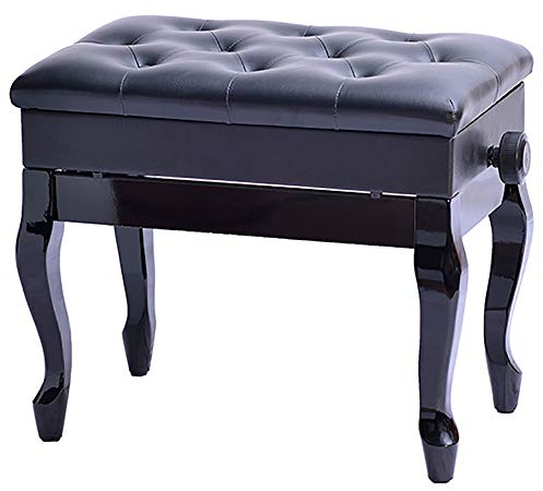 DRSM Klavierhocker Tastatur Sitzbank Massivholz-Curved Leg Lift Klavierhocker mit Bücherregal Klassische Aufzug Hocker Soft Pack Piano Hocker Gitarrentrommel Orgel (Schwarz 55x35x46cm)