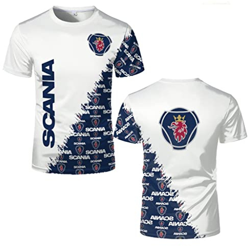 T-shirt unisex per SCANIA Stampa sport manica corta casual girocollo t-shirt camicie magliette leggere magliette estive canottiera(Color:White,Size:L)