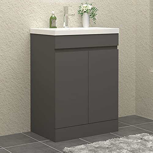 HAPAOSO Waschtisch mit Unterschrank 50 cm Breit Stehend Grau Badmöbel Set 2 Soft-Close Türe MDF-Platte