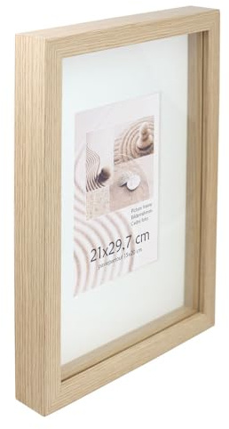 3D Objektrahmen Bilderrahmen mit Passepartout & gehärtetem Glas Holz MDF Rahmen Foto Poster: Farbe: Natur | Format: 40x50