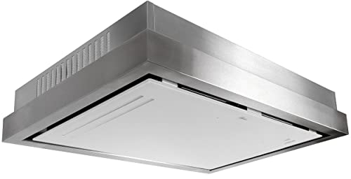 Hotte de plafond GCH C 343 IS 120 WH PRIME, hotte encastrée 120 cm/verre blanc et acier inox/moteur EBM/aspiration 1000 m³/hotte recirculation/ionisation/hotte de plafond