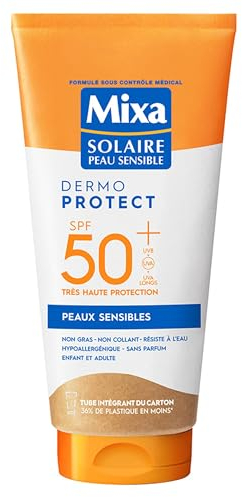 Mixa Solarmilch für empfindliche Haut – Sonnenmilch, sehr hoher Schutz LSF50+ UVA, UVA lang, UVB – allergische Haut gegen Sonne – wasserfest – hypoallergen, ohne Parfüm – 175 ml