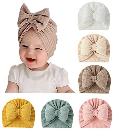 SEAUR Turban Neugeborene Baby Mütze Baumwolle Weich Stretch Beanie Hut Mädchen Jungen 0-12 Monate Newborn Turbanmützen Stirnband Babymütze - 6 Stück H
