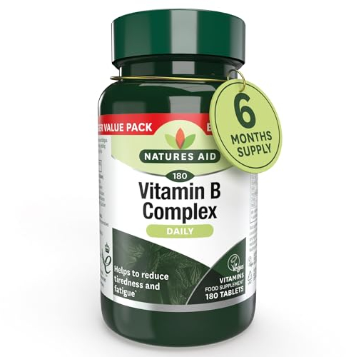 Natures Aid Vitamin B Complex 180 Tablets – High Potency – Supports Energy Metabolism, Nervous System, Brain & Immune Function – Vegan, Gluten Free, Non-GMO – Overall Wellbeing Supplement
