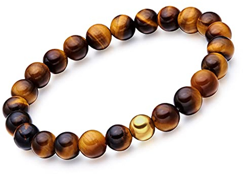 day.berlin Perlenarmband für Herren mit echten 8mm Edelsteinen | Naturstein Armband 19cm lang mit flexiblem Zugband, Handgemacht für Männer mit 316L Edelstahl Perle