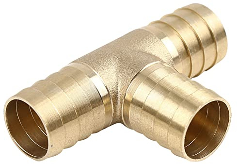 QUARKZMAN 1 Stück 19mm Messing Widerhaken Schlauch Armaturen Verbinder 3 Wege T-Stück für Geteilte Messing Wasser Vakuum und Kraftstoff Goldton