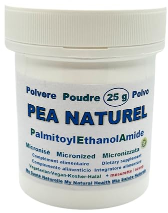 POUDRE 25 g PEA Naturel Palmitoyléthanolamide micronisé de qualité supérieure (= 62 capsules de 400 mg - dosage pour 3 semaines) + mesurette. Également disponible en 100 g