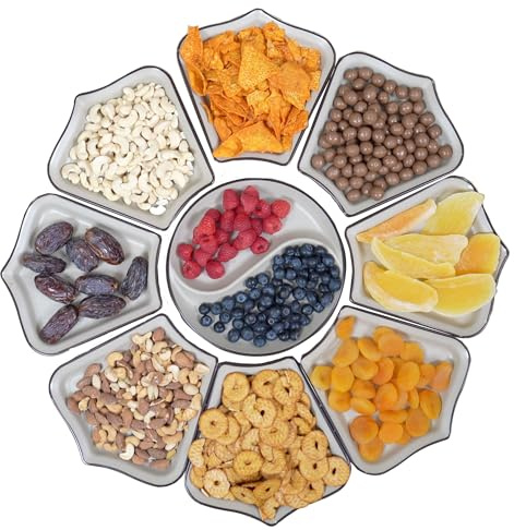 Vassoio componibile con 9 scomparti per feste, piatto da portata come tagliere per formaggi, buffet, panini, snack, sushi, frutta, multifunzionale, riutilizzabile e lavabile in lavastoviglie (grigio)