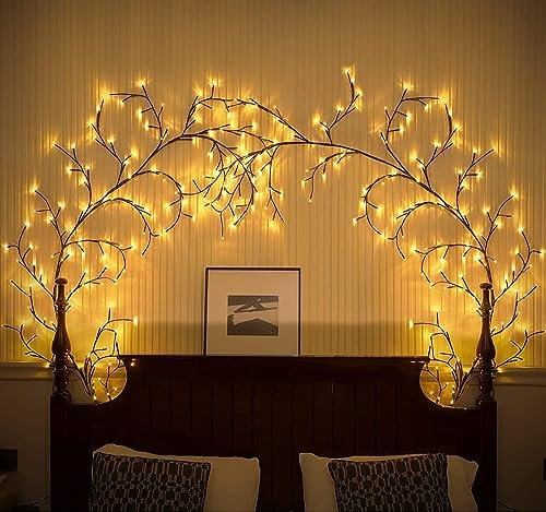 Ciskotu Twig String Lights for Bedroom, Lighted Willow Tree Vine Fairy Lights Plug in Powered,144 Warm White LED Twig Tree with Lights for Wall Indoor Bedroom Living Room Home Christmas Décor