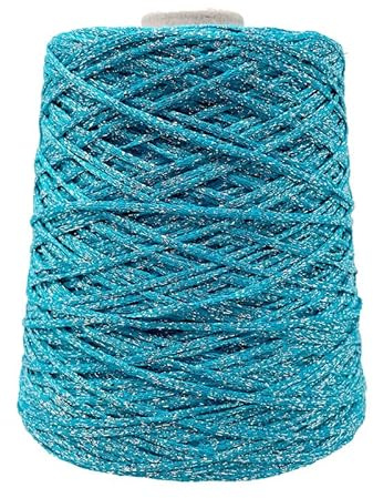 Rocca 500 grammi 850 metri per Lavoro a Maglia e uncinetto Ferri 5-6 Misto Cotone Viscosa Lurex made in italy alta qualità (Turchese Argentato)