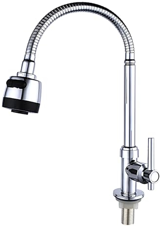 Grifos Para Fregadero, Grifo De Agua De Cocina, Grifo De Cocina, Agua Fría Grifo, Grifo De Cocina Flexible, Caño Giratorio a 360° Cepillado Grifo,2 Método Pulverización Agua (Sólo Agua Fría)