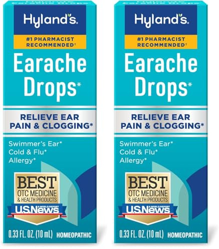 Hyland's Earache Drops, Natural Relief of Swimmer's Ear, Cold and Flu, Allergy Symptoms, Ages 4 and up, Day & Night, 0.33 Fl Oz (Pack of 2)