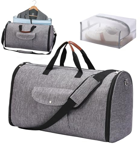 Hixingo Kleidersäcke für Reisen für Herren und Damen, 2 in 1Umwandelbarer Anzugtasche Handgepäck Reisetaschen für Kurzurlaub Geschäftsreisen (Grau,57x26x32cm)