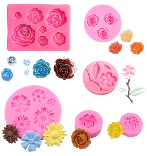 VIVIIHOO Silikonformen Blumen- 6tlg. Backform Set für Kuchen Dekoration, Schokolade, Süßigkeiten & Kerzen - Hitzebeständige &lebensmittelechte Silikon Formen-Antihaftbeschichtet & leicht zu entformen