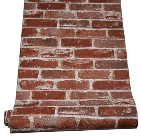 Trafagala Vliestapete Steintapete 3D Optik Rot Backstein Optik Ziegelstein Stein Vlies Tapeten 3D Effekt Wohnzimmer Schlafzimmer Küche Tapete Steinoptik 9,5m x 0,53m
