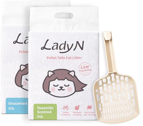 Lady N Ultimate Cat Litter Bundle: Pellets Tofu Cat Litter (Wood Scented Combo 18lb) + Infinity Scoop, Dust-Free, Low Tracking, Odor Control, Designed for Tofu Litter