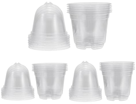 PATIKIL Chambre Enfant Pots avec Humidité Dôme, 15 Ensembles 3,5/4/5 Pouce Plastique Jardinage Pot Plantation Conteneur Tasses Plante Départ Pots avec Drainage Trous, Transparent
