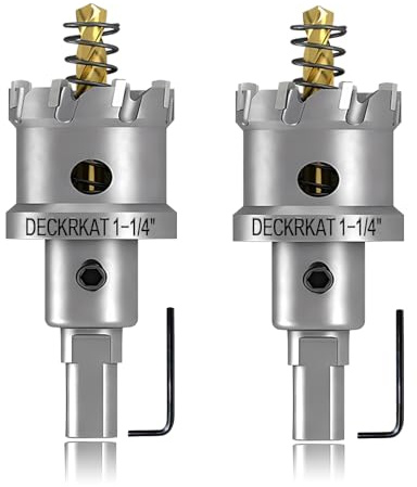 2-Pack 1-1/4 TCT Hole Saws for Hard Metal, Heavy Duty 32mm Tungsten Carbide Tipped Hole Cutters Set with Spring-Loaded Pilot Drill Bits for Stainless Steel, Metal, Iron, and Plastic