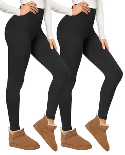 TNNZEET 2 Pack Thermal Leggings Women UK High Waisted Fleece Lined Pants