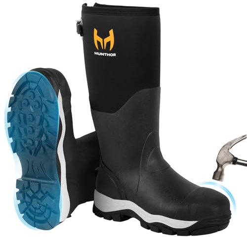 Hunthor Rubber Work Boots for Men with Steel Toe, Waterproof Hunting Boots
