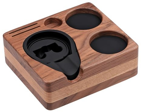 Normcore Stazione di pressatura compatta, base per manomissione espresso, porta manomissione in vero noce americano, base di supporto per portafiltro caffè in legno per accessori per macchine da caffè