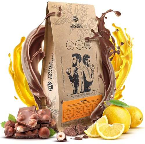 Coffee Broastery Kaffeebohnen India Karnataka Frisch Geröstet Arabica 1kg | Spezialitäten Kaffee, Ganze Bohnen, Mittlere Röstung, Noten von Nuss und Zitrone Perfekt für Vollautomaten, Bohnenkaffee