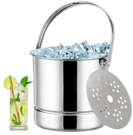 Cubitera de hielo de acero inoxidable de alta calidad de 1 litro con asa, cubo de leche de gran capacidad con pinzas, accesorios esenciales de bar para el hogar, cubo de hielo versátil de