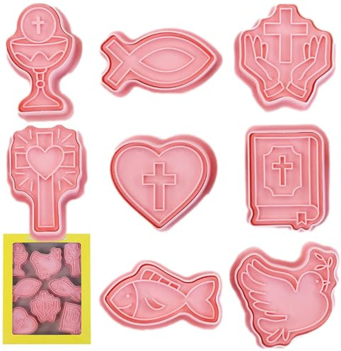 Juego de moldes para galletas para la Santa Comunión - Juego de 8 moldes para galletas con cáliz para Pascua, Halloween, Navidad, bautismo religioso