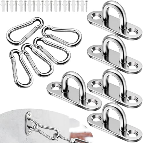TXXATX Augplatte und Karabiner Edelstahl M5 Augplatte mit Öse Deckenhaken Schwerlast 5 Stück Wandöse Deckenöse Ösenplatte für Decksplatt Befestigungsösen Deckenhaken Hängessel Sonnensegel Befestigung