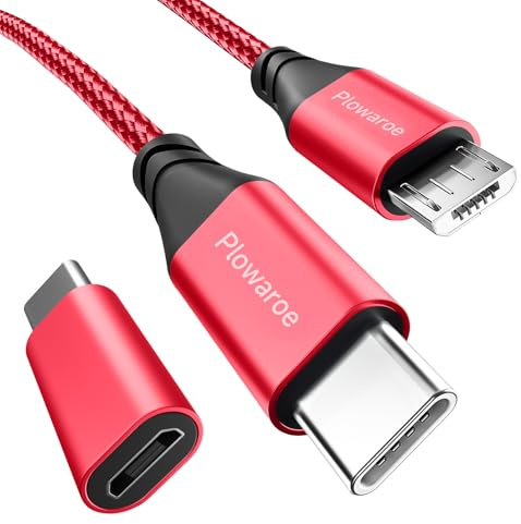 USB C auf Micro USB Kabel 1 M USB C to Micro USB Adapter Android Ladekabel Kompatibel fürSamsung Galaxy S20/S9/S9+/S10 Huawei HTC LG （rot）