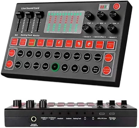 EDEDE DJ Mixer, M9 Audio Interface Sound Card Live Voice Mixer External USB Sound Card Multiple Effects Sound Card Mixer Board for Party and Karaoke