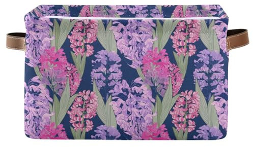 Organizador de armario con diseño floral de jacinto morado, contenedor organizador decorativo plegable con asa para el hogar y la oficina, juego de 2