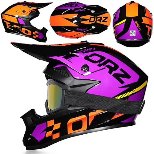 WMDMJT Casque De Motocross Léger Et Respirant, Casque Intégral VTT Descente pour Homme Femme Enfant, Doublure Amovible, Coque en ABS, Casque Moto Tout-Terrain Cross Quad,Purple-L