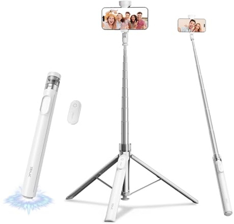 Phone Tripod for iPhone 66 Automatic Pop-up Selfie Stick with Remote | Adjustable Travel Tripod for Cell Phone Video Recording/Live Streaming/Content Creators/Vlogging(White)