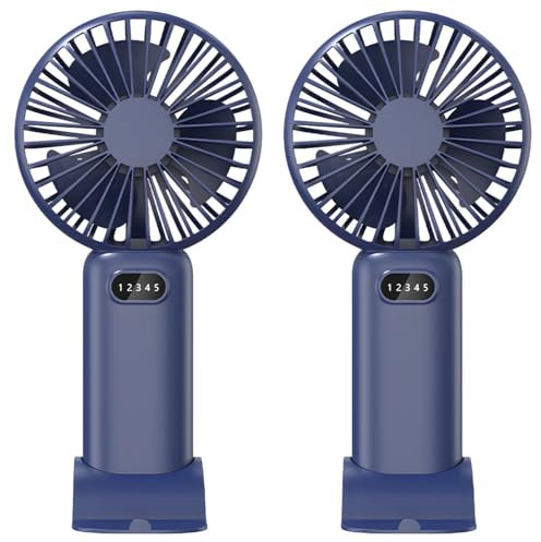 Paquete de 2 mini ventiladores, tamaño de bolsillo, 3 velocidades recargables por USB, color azul