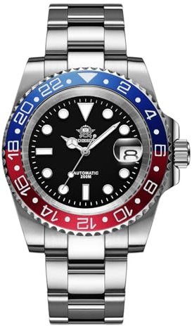 ADDIESDIVE Reloj automático de Lujo para Hombre 8215 Relojes mecánico 200m/20bar Reloj de Buceo para Hombre Correa de Acero Inoxidable,AD2503Redblue/8215