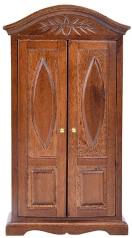 Fafeicy 1/12 Scale Mini Vintage Wooden Double Door Closet Wardrobe Dollhouse, Furniture Dolls House Accessory with Sturdy Wood Material for 12 Inch Dollhouse (Brown)