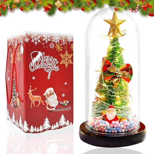 Weihnachten Deko Weihnachtsmann mit licht mini Weihnachtsbaum in Glaskuppel Weihnachtsdeko Innen Tischdeko Weihnachts Geschenke Winter Deko