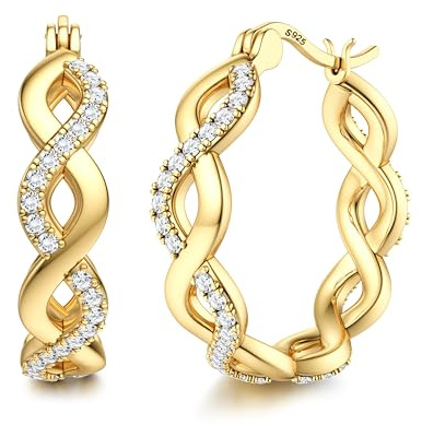 Diamday Argent 925 Boucles d'Oreilles Créoles pour Femmes Boucles d'Oreilles Femme Or Argent Hypoallergénique Zircon Cubique Créoles Or Boucle d'Oreille Bijoux Cadeaux