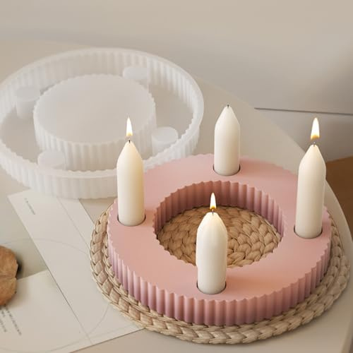 Silikonformen Gießformen Kerzenhalter, 4 Löcher Kerzenständer Runde Form, Rund Silikon Formen Zum Gießen Für Stabkerzen Und Teelichters, Kunst Heimdekoration